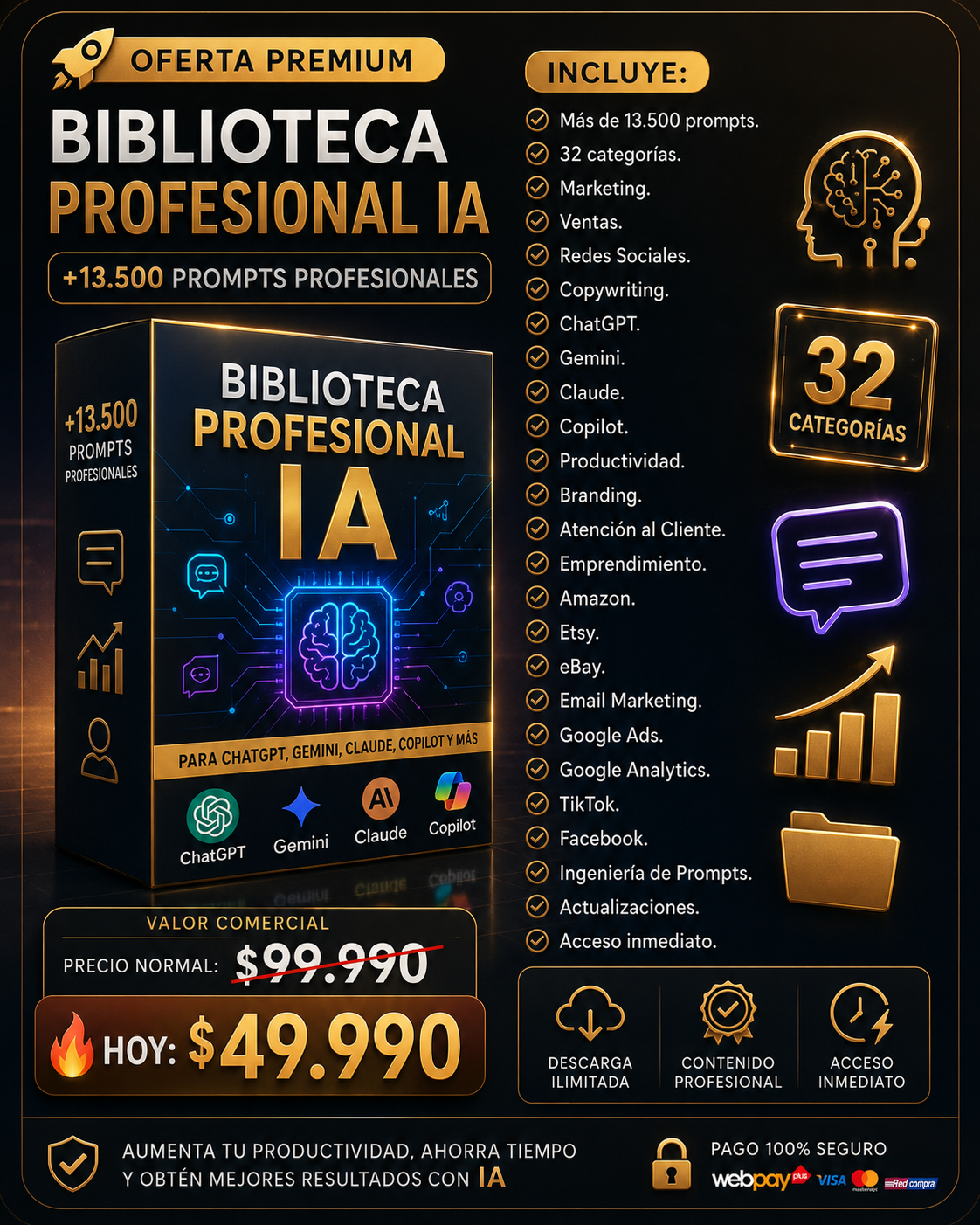 Biblioteca Profesional IA +13.500 Prompts Profesionales